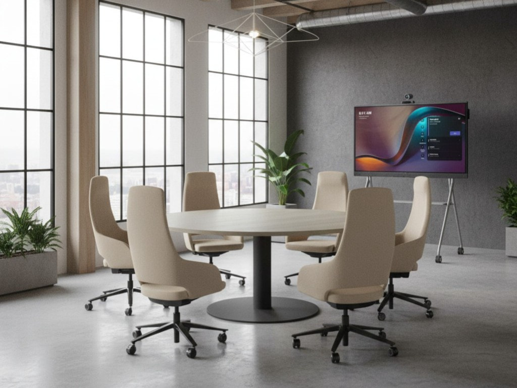 Modulare M&ouml;bel f&uuml;r Meetings und Konferenzen mit ergonomischem Sitzen von Sedus Se:mission und dem Yealink Meetingboard Pro