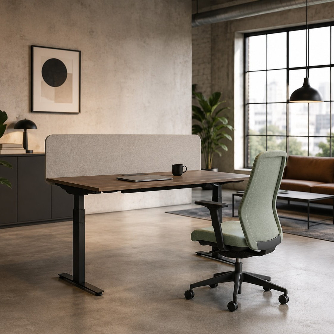 Arbeitsplatzm&ouml;bel Narbutas B&uuml;rostuhl Eira, h&ouml;henverstellbarer Schreibtisch Q-Active braun